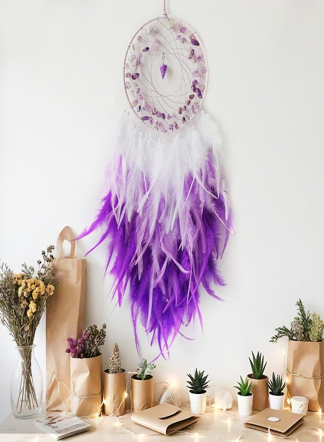 SOYUZU Purple Dream Catcher Wall Decor Feather Dream Catchers with Crystal Pendant Handmade Dreamcatcher Wall Hanging Ornament for Bedroom Living Room Home Decor - Image 5